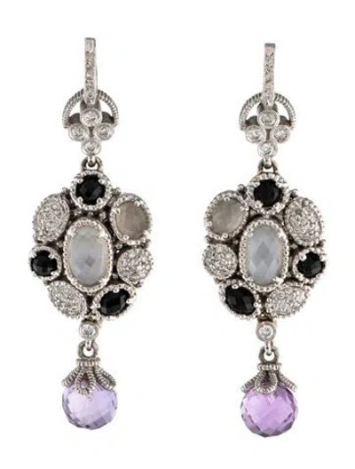 Pre-owned Judith Ripka 18k Diamond & Multistone Drop Earrings In Multicolor