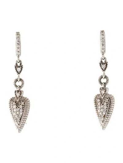 Pre-owned Judith Ripka 18k Diamond Heart Drop Earrings In Multicolor