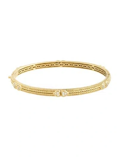 Pre-owned Judith Ripka 18k Diamond Romance Hinged Bangle Bracelet, 6.5" In Multicolor