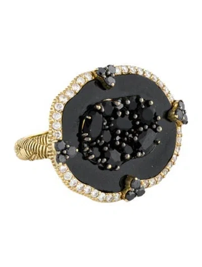 Pre-owned Judith Ripka 18k Diamond, Spinel, & Onyx Oasis Cocktail Ring In Multi