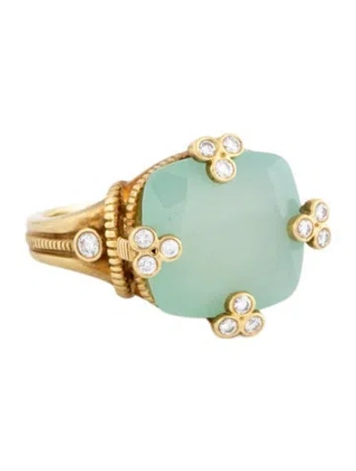 Pre-owned Judith Ripka 18k Dyed Chalcedony & Diamond Cocktail Ring In Multicolor