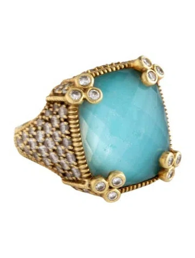 Pre-owned Judith Ripka 18k Faceted Turquoise & Diamond Cocktail Ring In Multicolor