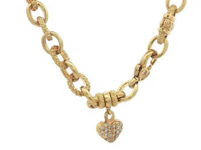 Pre-owned Judith Ripka 18k Gold 16" Heavy Oval Link Necklace Diamond Heart Enhancer In Multi