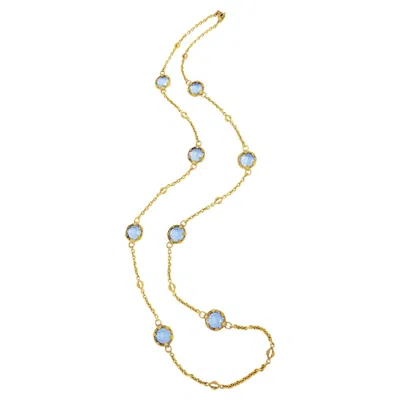 Pre-owned Judith Ripka 18k Gold Blur Topaz Diamond Station Long Necklace 33" In Multiple