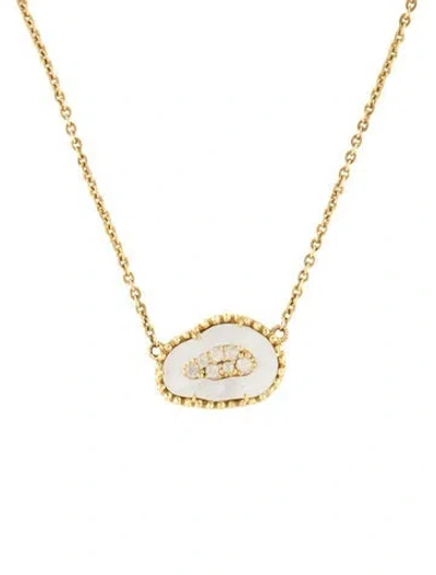 Pre-owned Judith Ripka 18k Mother Of Pearl & Sapphire Pendant Necklace, 17" In Multi
