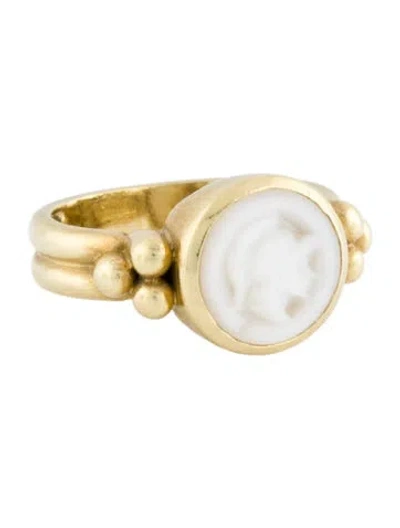 Pre-owned Judith Ripka 18k Mother-of-pearl Intaglio Signet Ring In Multi