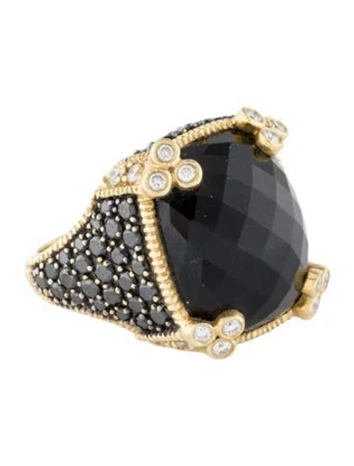 Pre-owned Judith Ripka 18k Onyx & Diamond Cocktail Ring In Gold