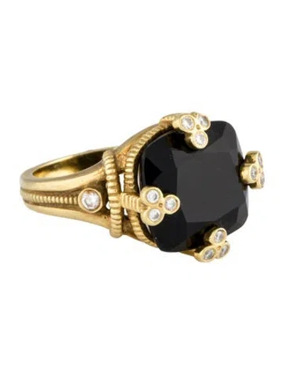 Pre-owned Judith Ripka 18k Onyx & Diamond Cocktail Ring In Multi