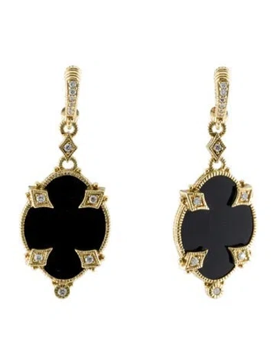 Pre-owned Judith Ripka 18k Onyx & Diamond Drop Earrings In Multi