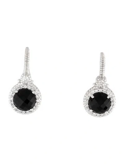 Pre-owned Judith Ripka 18k Onyx & Diamond Drop Earrings In Multi
