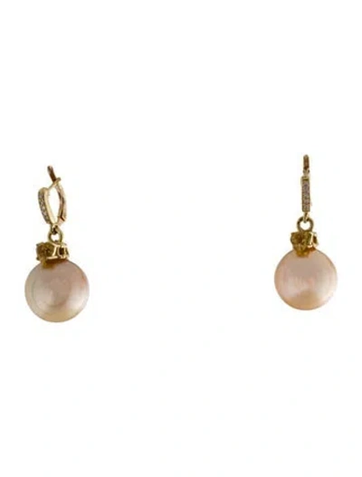 Pre-owned Judith Ripka 18k Pearl Heliodor & Diamond Drop Earrings In Multi