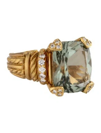 Pre-owned Judith Ripka 18k Prasiolite & Diamond Cocktail Ring In Multi