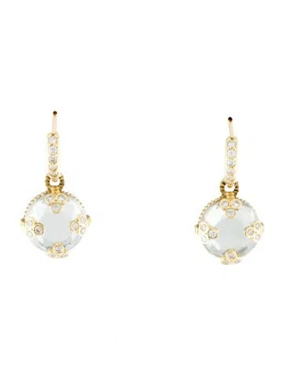 Pre-owned Judith Ripka 18k Prasiolite & Diamond Drop Earrings In Multi