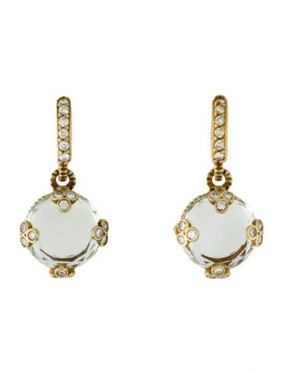 Pre-owned Judith Ripka 18k Prasiolite & Diamond Drop Earrings In Multi