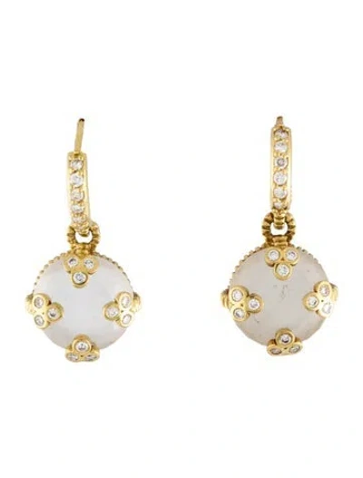 Pre-owned Judith Ripka 18k Quartz & Diamond Drop Earrings In Multicolor