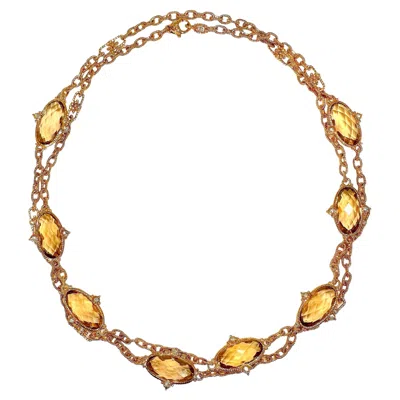 Pre-owned Judith Ripka 18k Rose Gold, Smoky Quartz And Diamond Necklace In Red