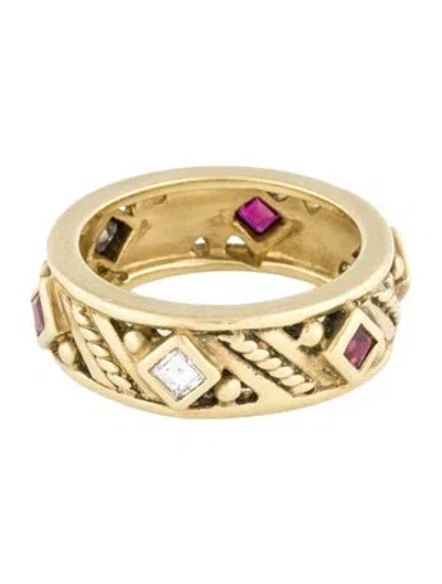 Pre-owned Judith Ripka 18k Ruby & Diamond Band In Multi