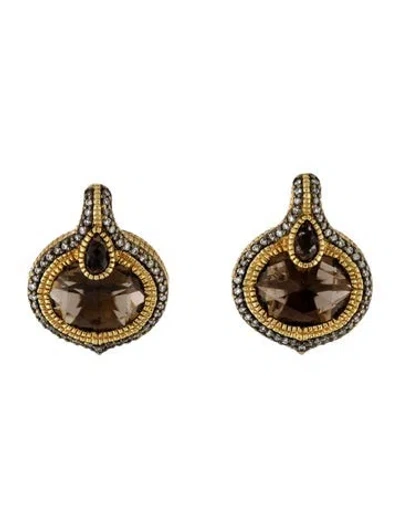 Pre-owned Judith Ripka 18k Smokey Quartz & Diamond Marrakesh Earclip Earrings In Multicolor