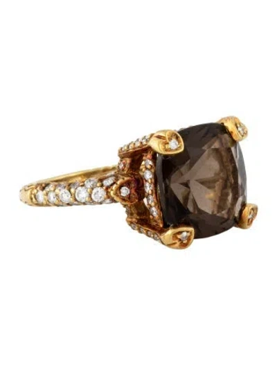 Pre-owned Judith Ripka 18k Smoky Quartz & Diamond Cocktail Ring In Multicolor