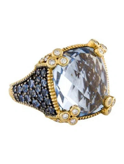 Pre-owned Judith Ripka 18k Synthetic Quartz, Sapphire & Diamond Cocktail Ring In Multi