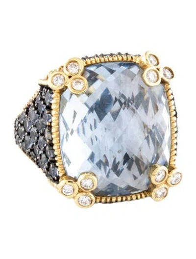 Pre-owned Judith Ripka 18k Synthetic Quartz, Sapphire & Diamond Cocktail Ring In Multicolor