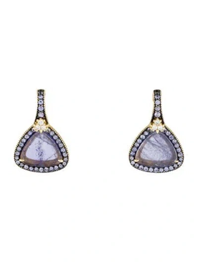 Pre-owned Judith Ripka 18k Tanzanite & Diamond Drop Earrings In Multi