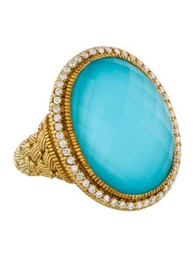 Pre-owned Judith Ripka 18k Turquoise, Quartz & Diamond Cocktail Ring In Multi