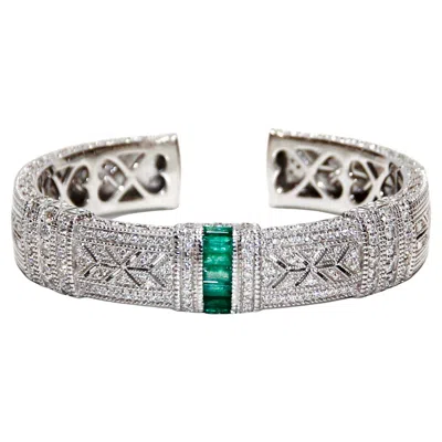 Pre-owned Judith Ripka 18k White God, Diamond And Emerald Bracelet