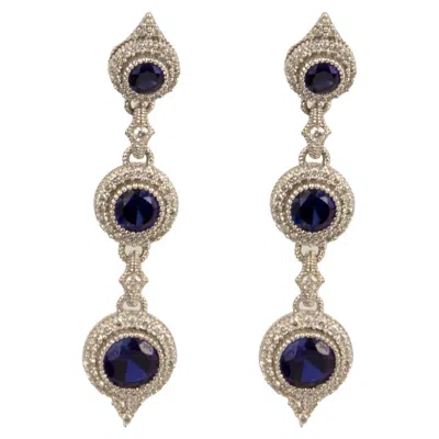 Pre-owned Judith Ripka 18k White Gold Diamond&quartz&sapphire Earrings