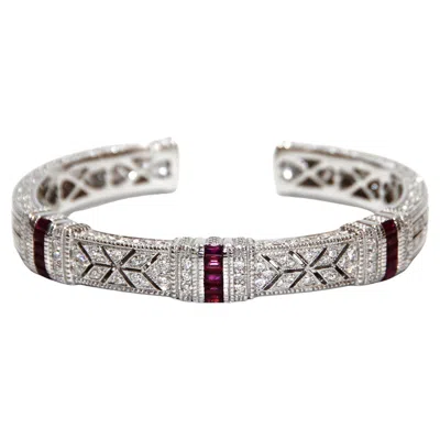 Pre-owned Judith Ripka 18k White Gold Ruby And Diamond Bracelet