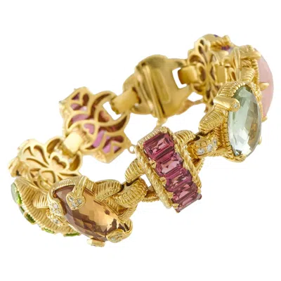 Pre-owned Judith Ripka 18k Yellow Gold 1.0ct Diamond And Multiple Gemstone Bracelet