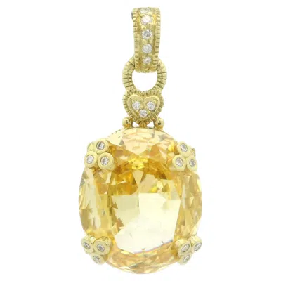 Pre-owned Judith Ripka 18k Yellow Gold Canary Yellow Crystal & Diamond Enhancer Pendant