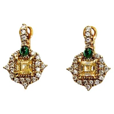 Pre-owned Judith Ripka 18k Yellow Gold, Diamond And Citrine Earrings