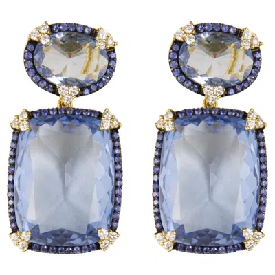 Pre-owned Judith Ripka 18k Yellow Gold Diamond & Quartz & Sapphire Earrings