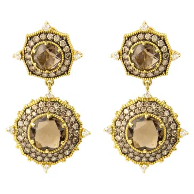 Pre-owned Judith Ripka 18k Yellow Gold Diamond&quartz Earrings