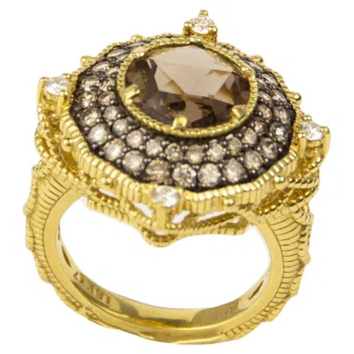 Pre-owned Judith Ripka 18k Yellow Gold Diamond & Quartz Ring