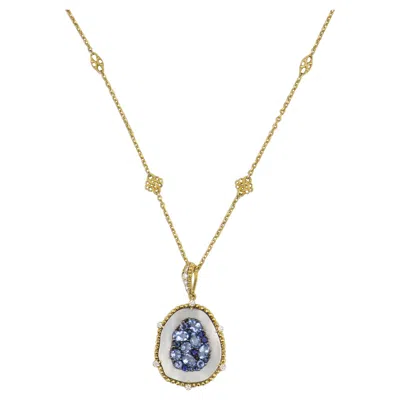Pre-owned Judith Ripka 18k Yellow Gold Quartz & Sapphire Mop Pendant Necklace
