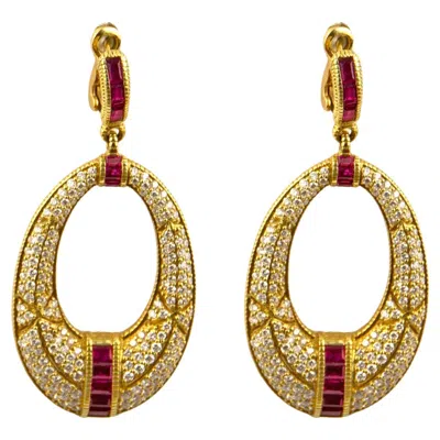 Pre-owned Judith Ripka 18k Yellow Gold Ruby & Diamond Earrings