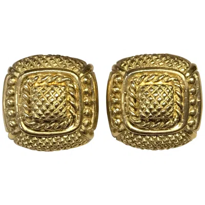 Pre-owned Judith Ripka 18k Yellow Gold Textured Square Clip-on Earrings, 1980s