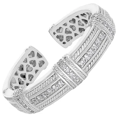 Pre-owned Judith Ripka 2.2 Carat Diamonds And 83 Gm 18 Karat Gold Cuff Bangle Bracelet  In Multi