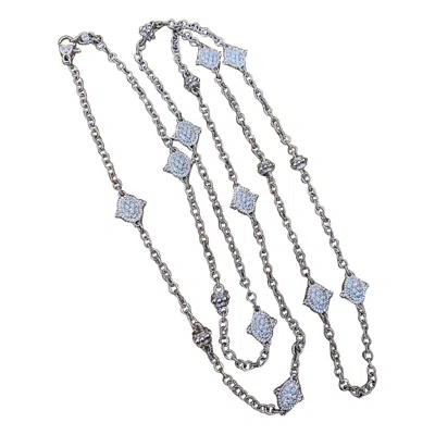 Pre-owned Judith Ripka 35" Long Pave Diamond Station Necklace In 18k White Gold