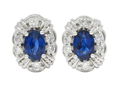 Pre-owned Judith Ripka 3.80 Sapphire Diamond 18 Karat White Gold Cluster Earrings