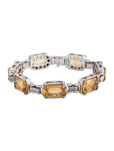Pre-owned Judith Ripka 46.85ctw Citrine & Diamond Link Bracelet, 7" In Multicolor