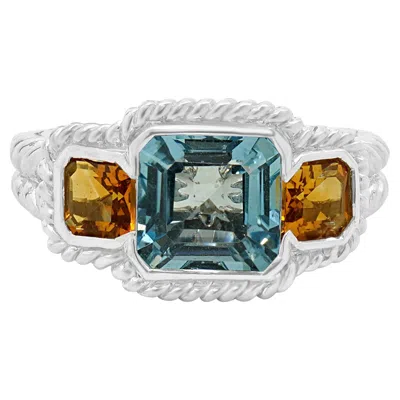 Pre-owned Judith Ripka 925 Sterling Silver Blue Topaz And Citrine Ring