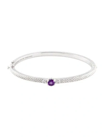 Pre-owned Judith Ripka Amethyst & Cubic Zirconia Bangle Bracelet, 6.75" In Multi