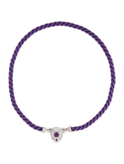 Pre-owned Judith Ripka Amethyst & Cubic Zirconia Cord Pendant Necklace, 20" In Multi