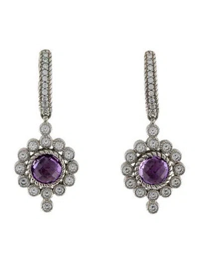 Pre-owned Judith Ripka Amethyst & Cubic Zirconia Drop Earclips In Multi