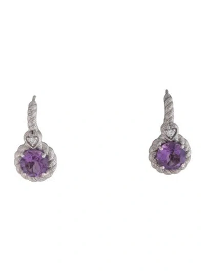 Pre-owned Judith Ripka Amethyst & Cubic Zirconia Drop Earrings In Multicolor
