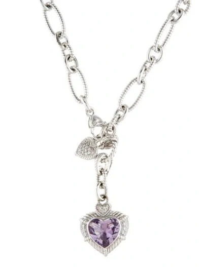 Pre-owned Judith Ripka Amethyst & Cubic Zirconia Heart Pendant Necklace, 18" In Multi