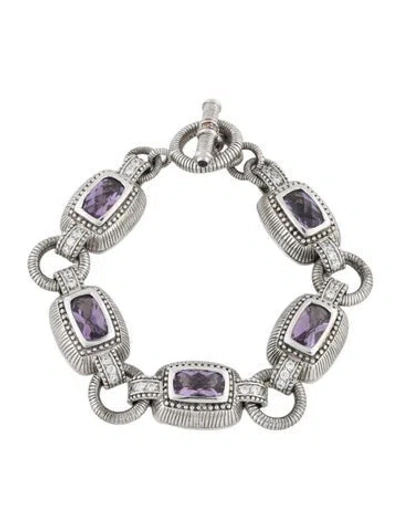 Pre-owned Judith Ripka Amethyst & Cubic Zirconia Link Bracelet, 6.75" In Clear